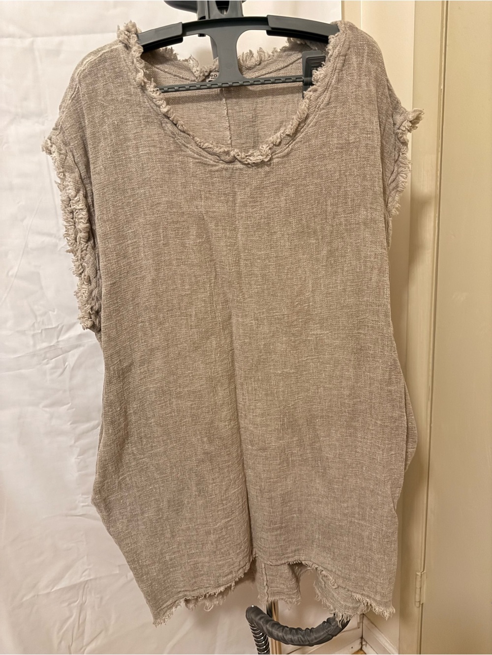 Meo Meli Women’s Size S Neutral Frayed Linen-Blend Sleeveless Dress w/pockets